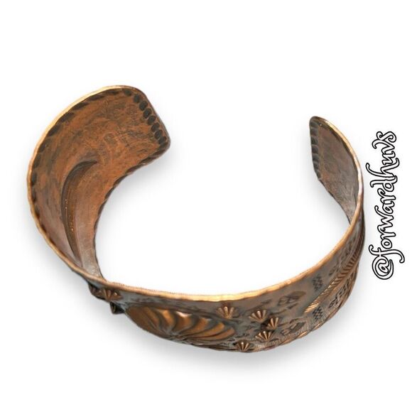 Hand Crafted Copper Native Style Etched Cuff Bracelet - Picture 4 of 11